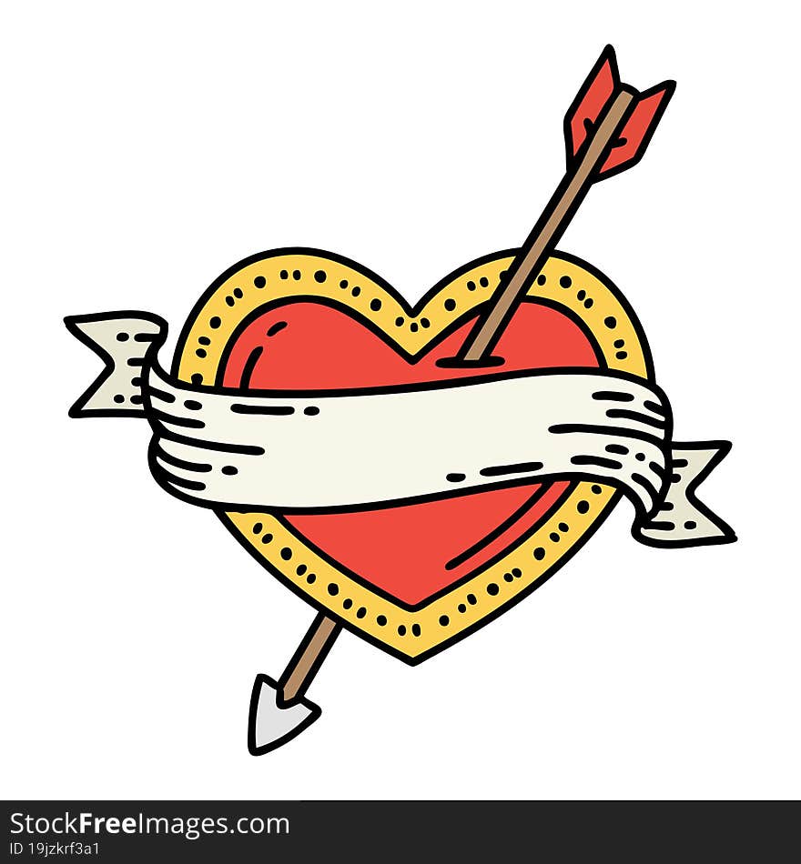 tattoo in traditional style of an arrow heart and banner. tattoo in traditional style of an arrow heart and banner