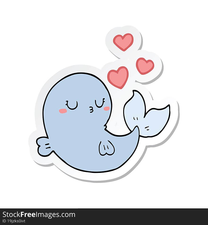 Sticker Of A Cute Cartoon Whale In Love