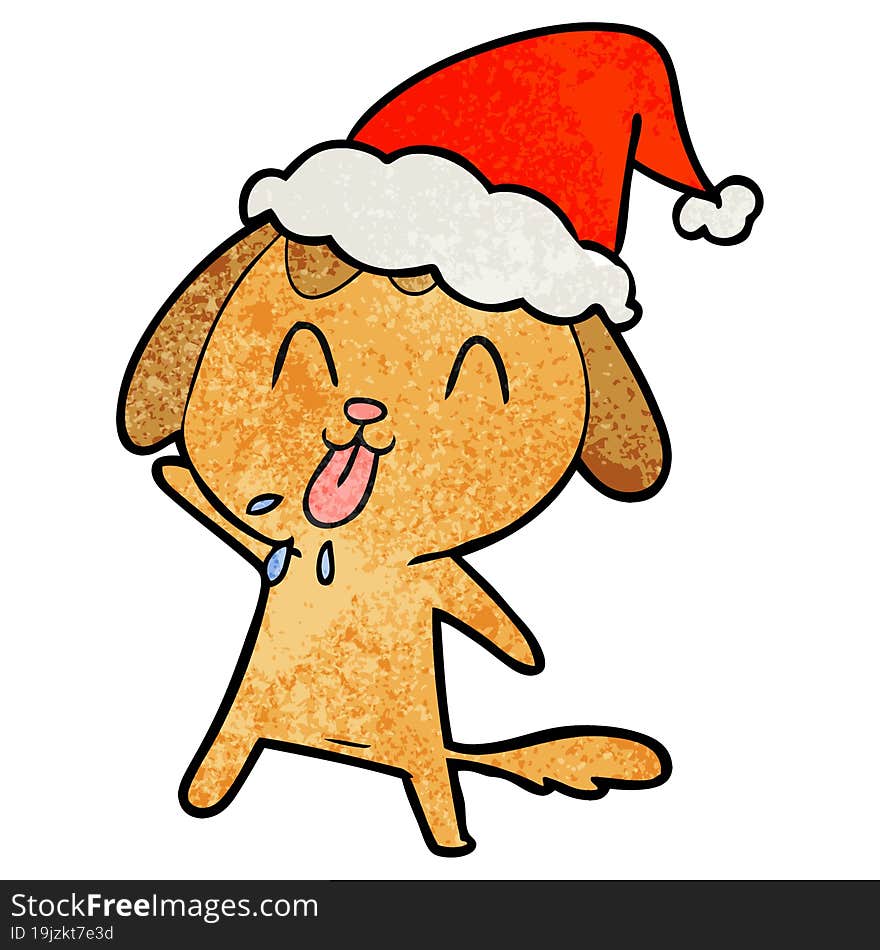 cute hand drawn textured cartoon of a dog wearing santa hat. cute hand drawn textured cartoon of a dog wearing santa hat