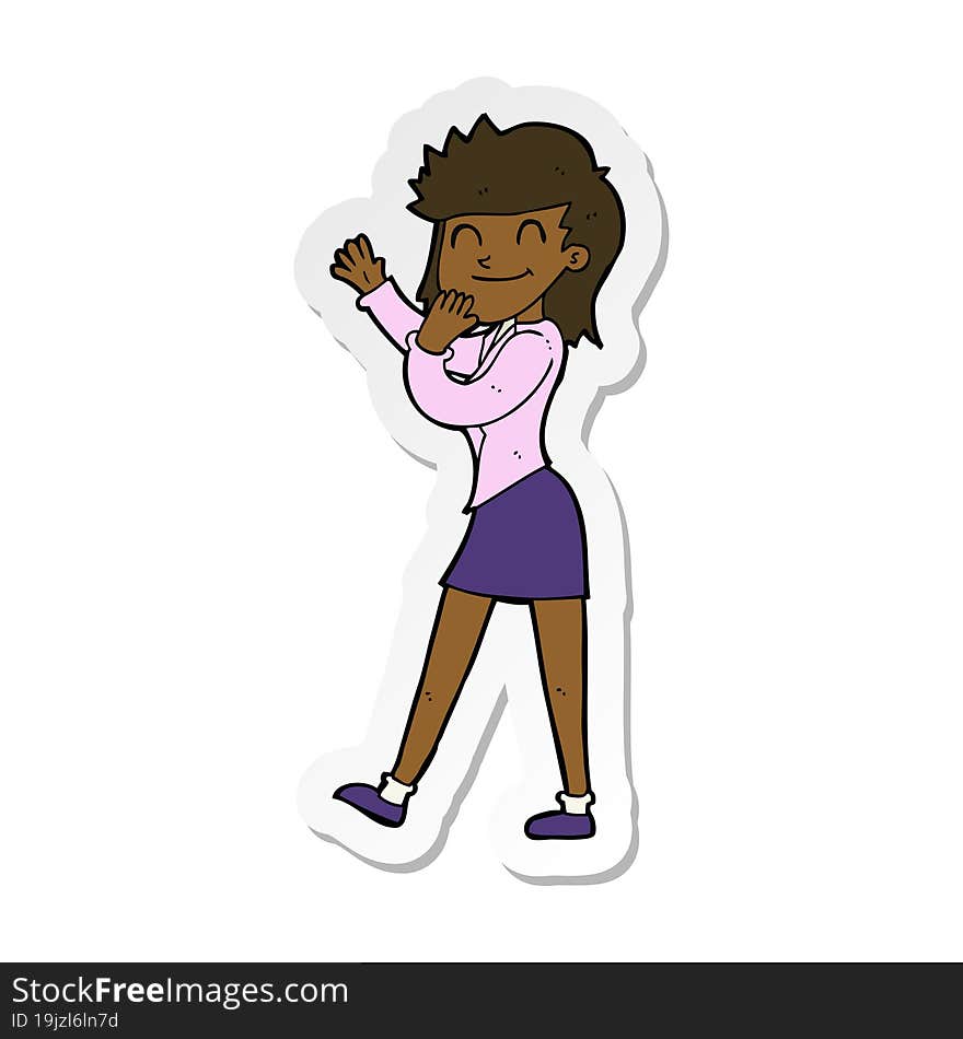 sticker of a cartoon happy businesswoman