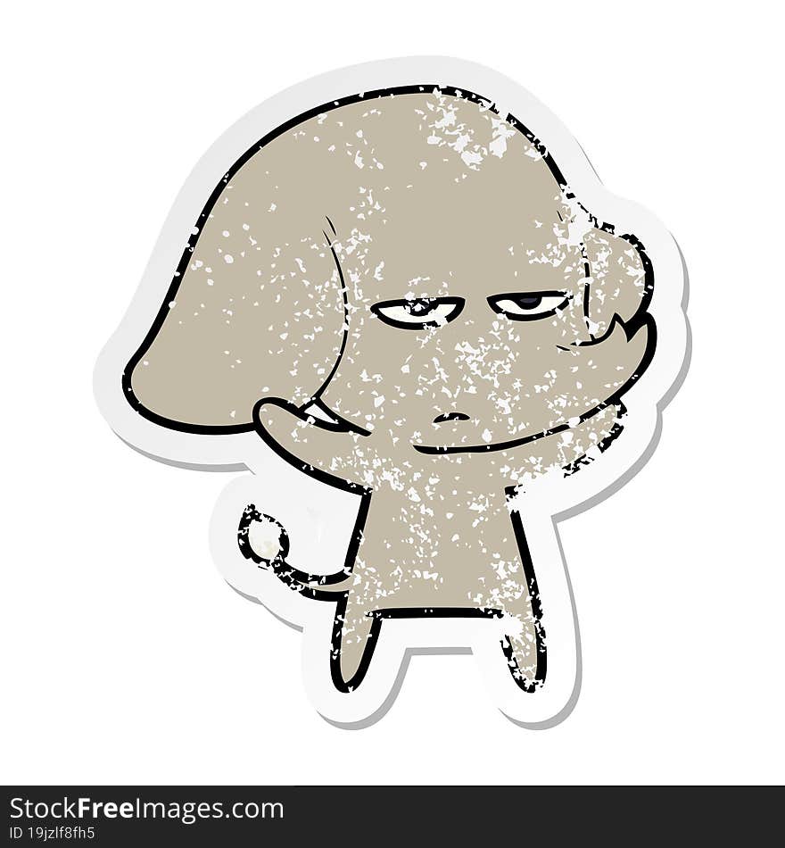 distressed sticker of a annoyed cartoon elephant