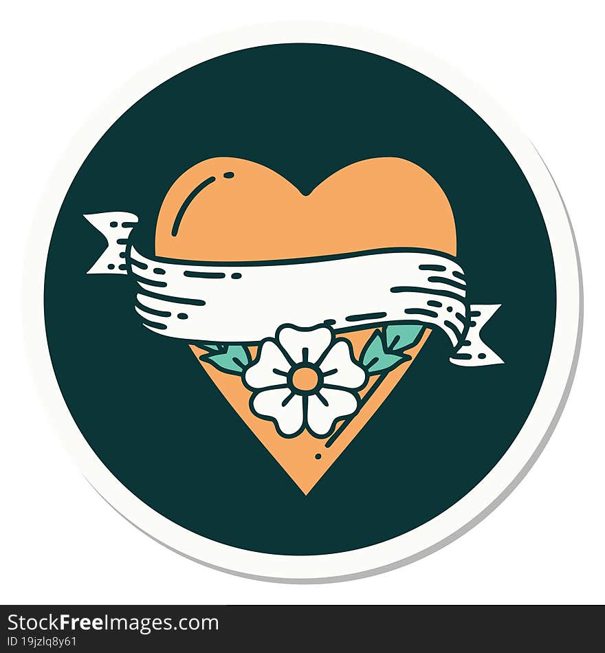 tattoo style sticker of a heart flower and banner