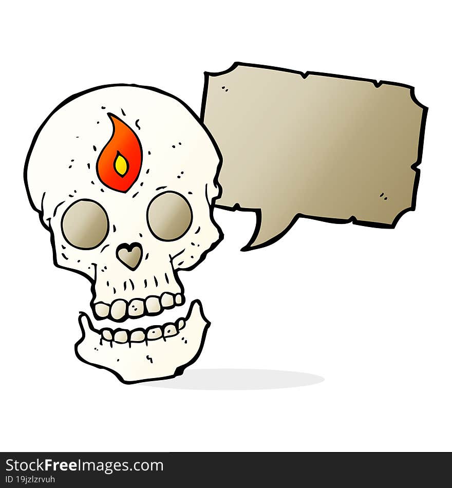 cartoon mystic skull with speech bubble