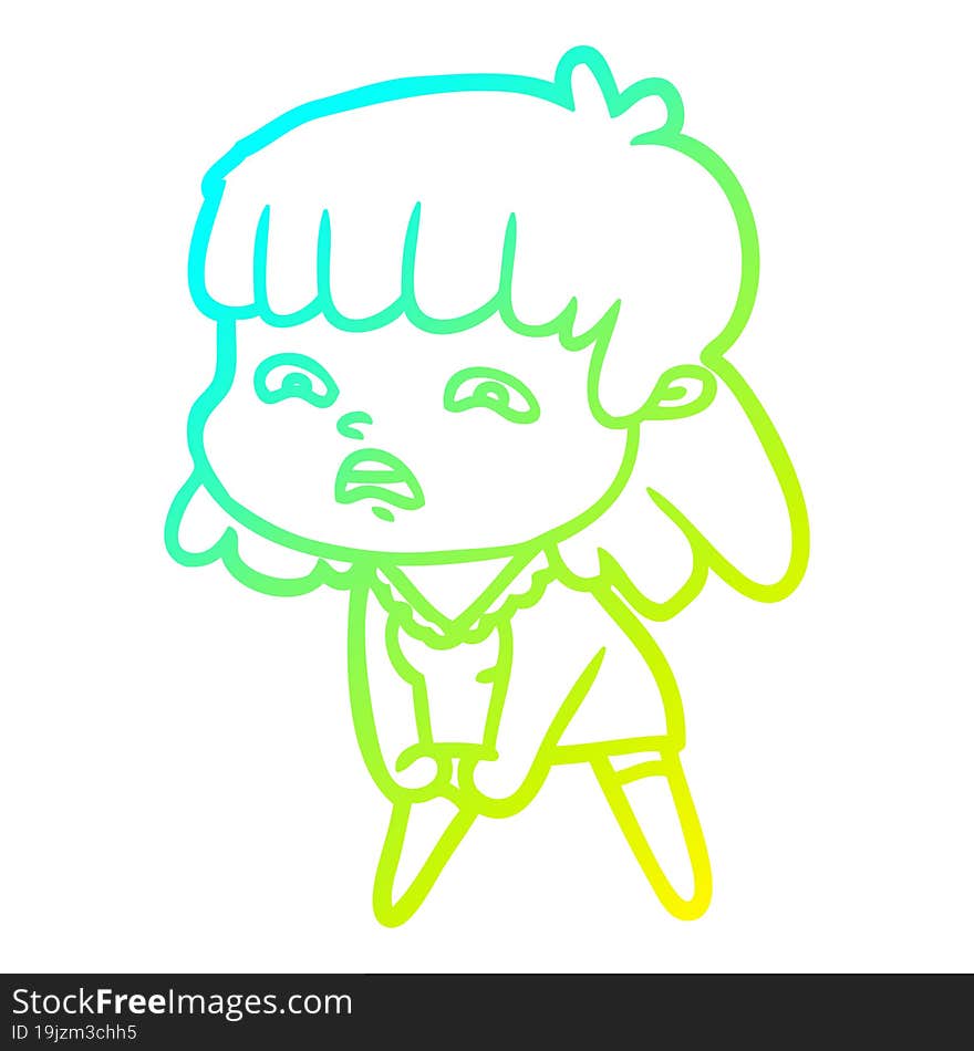 cold gradient line drawing cartoon worried woman