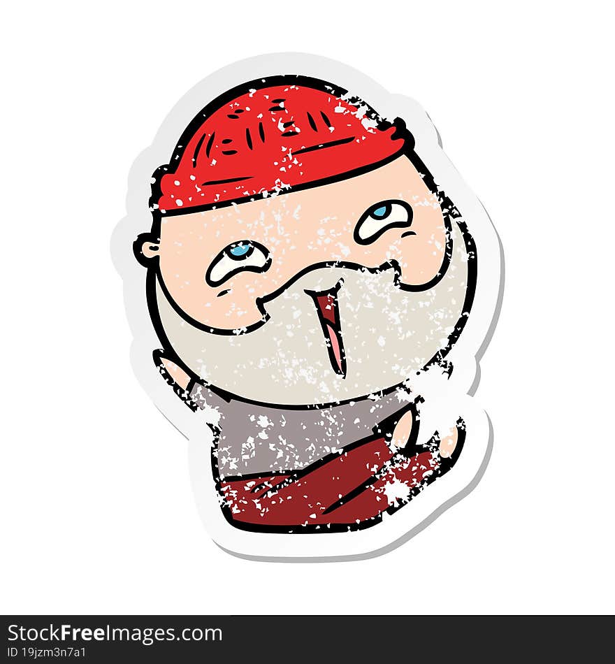 Distressed Sticker Of A Cartoon Happy Bearded Man