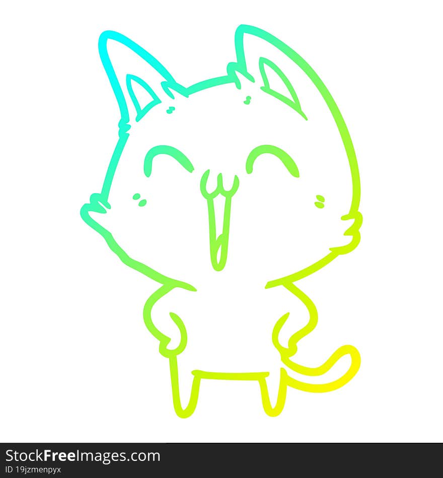 cold gradient line drawing happy cartoon cat meowing