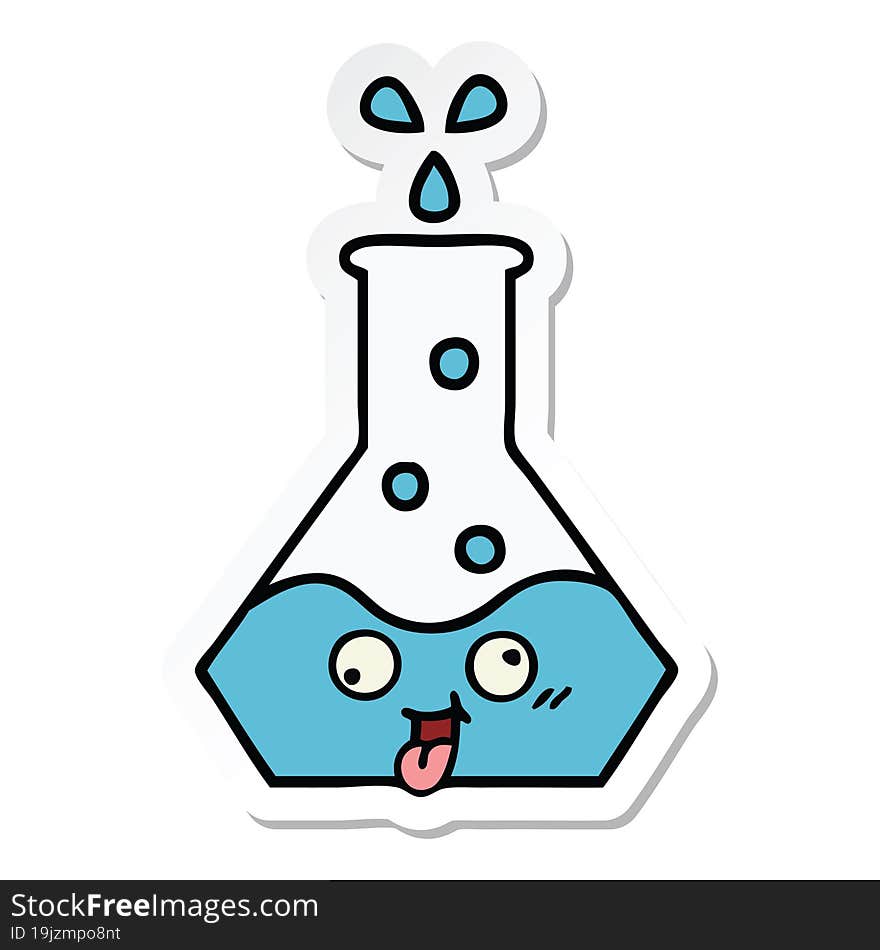 sticker of a cute cartoon science beaker