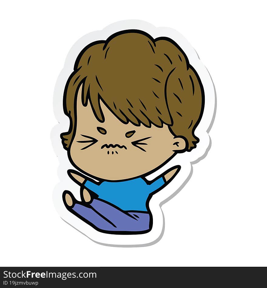 sticker of a cartoon frustrated woman