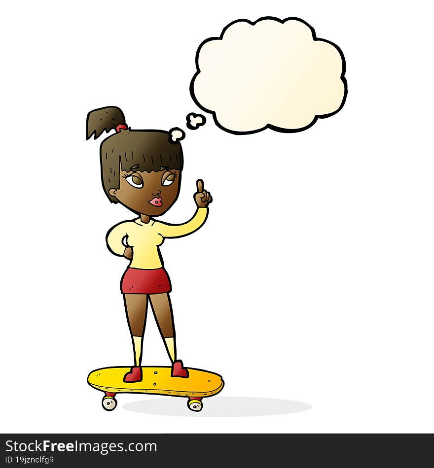 cartoon skater girl with thought bubble