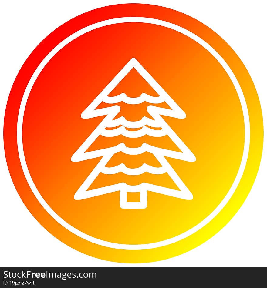 snowy tree circular icon with warm gradient finish. snowy tree circular icon with warm gradient finish