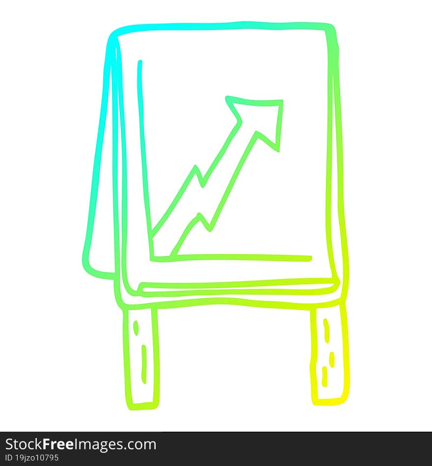 cold gradient line drawing of a cartoon business chart with arrow