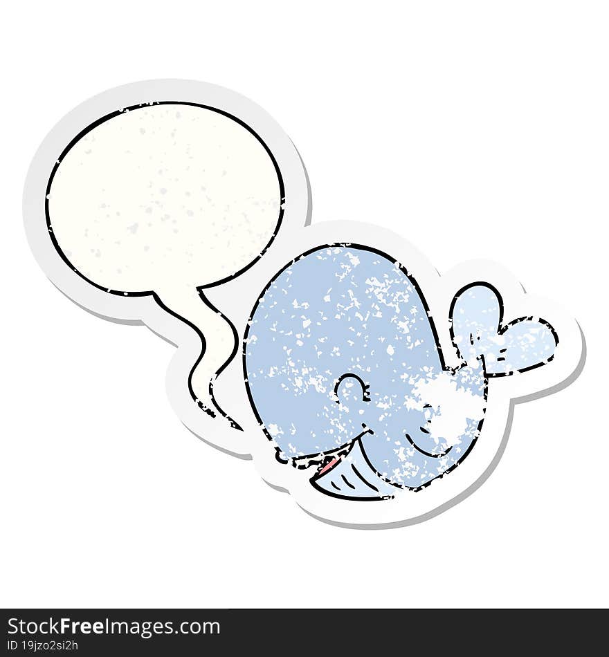 cartoon whale and speech bubble distressed sticker