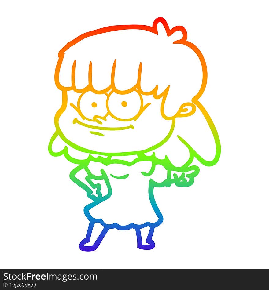 rainbow gradient line drawing cartoon smiling woman