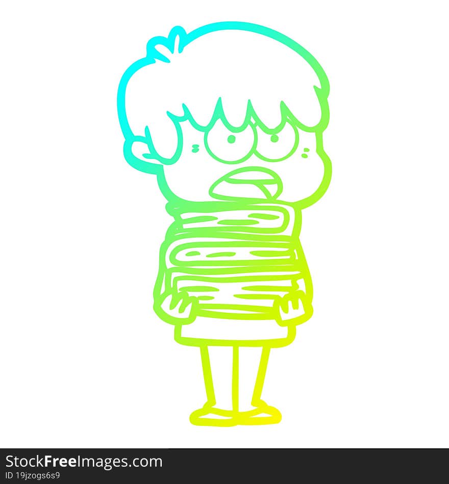 cold gradient line drawing worried cartoon boy