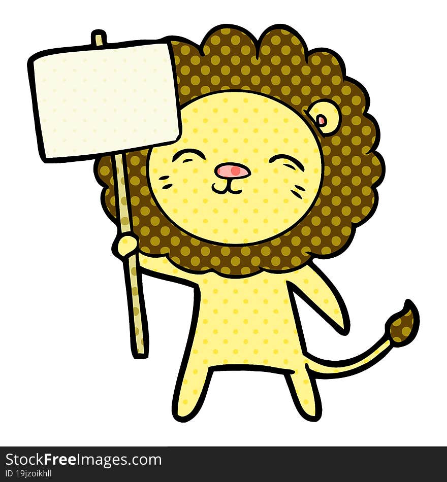 cartoon lion with protest sign. cartoon lion with protest sign