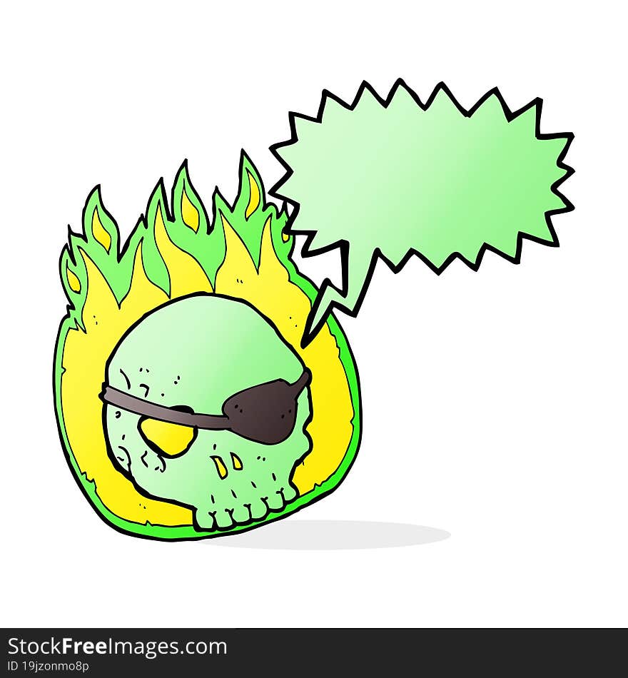 cartoon skull with eye patch with speech bubble