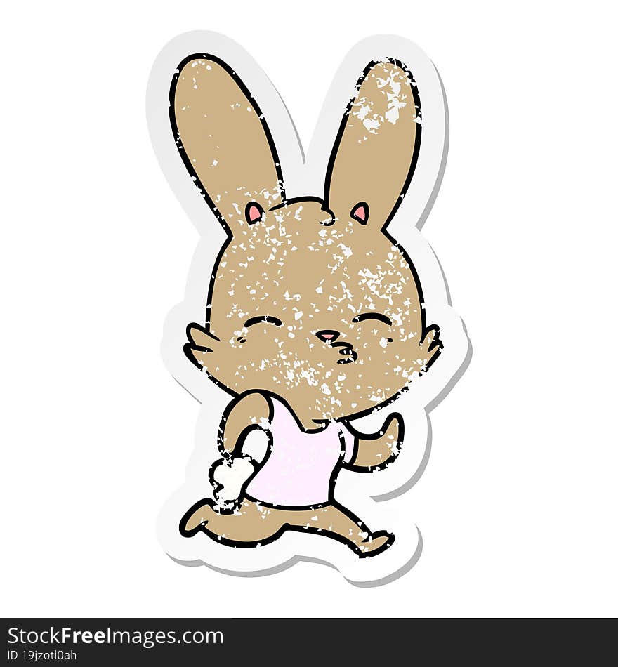 distressed sticker of a cartoon running rabbit