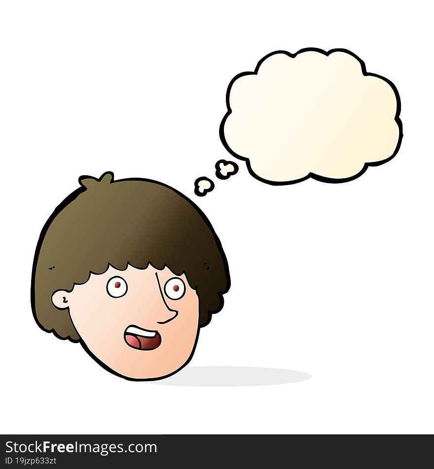 cartoon happy male face with thought bubble