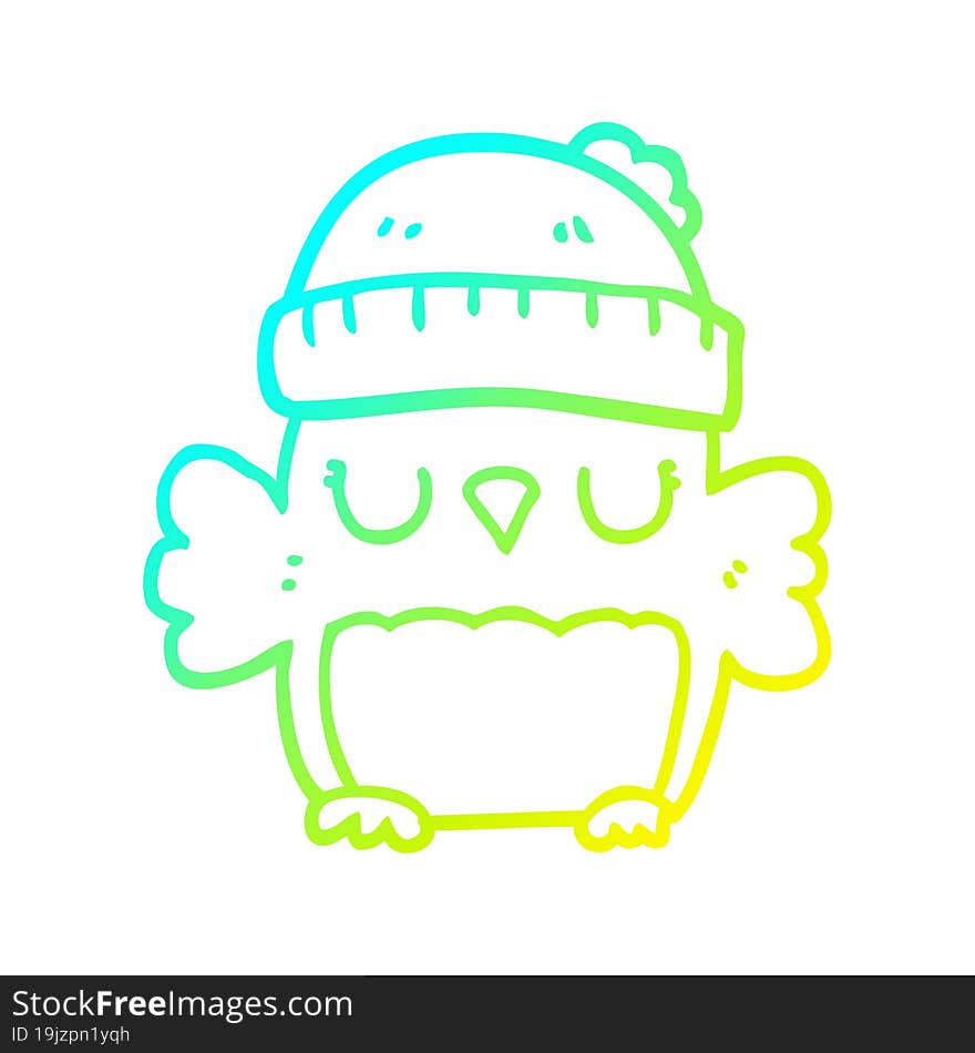 Cold Gradient Line Drawing Cute Cartoon Owl In Hat