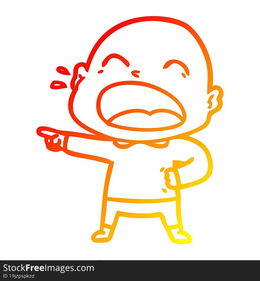 warm gradient line drawing cartoon shouting bald man