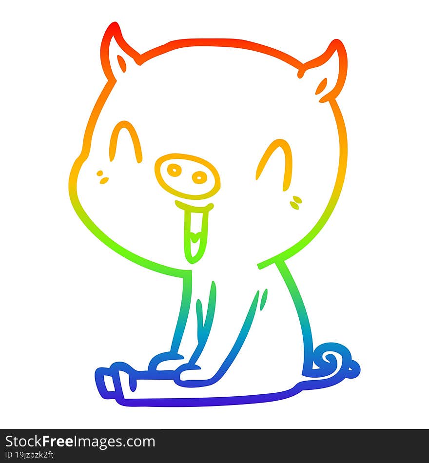 rainbow gradient line drawing happy cartoon pig sitting