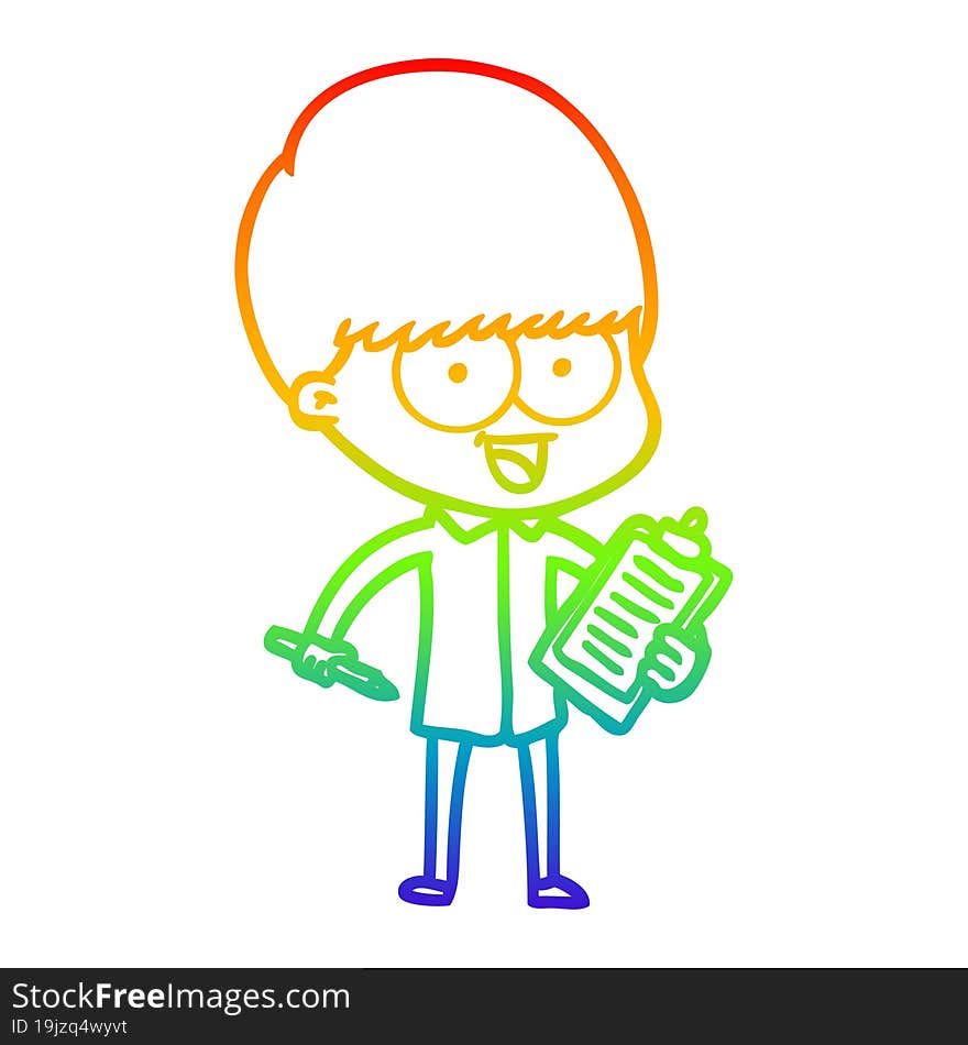 rainbow gradient line drawing of a happy cartoon boy