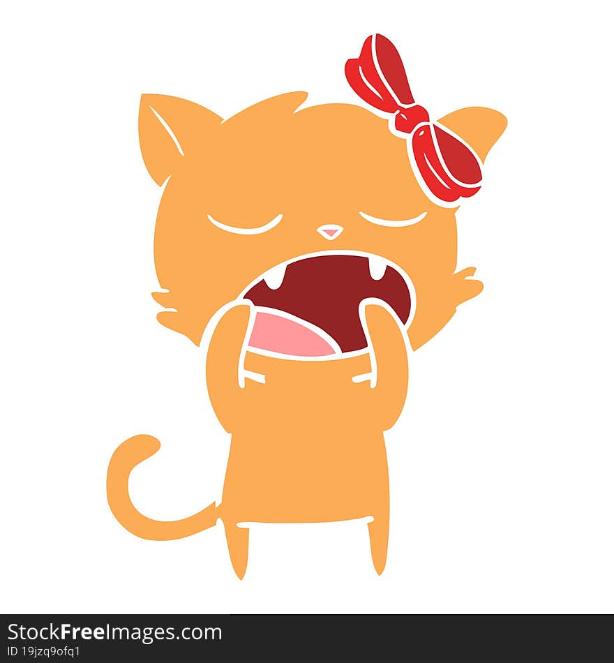 flat color style cartoon yawning cat