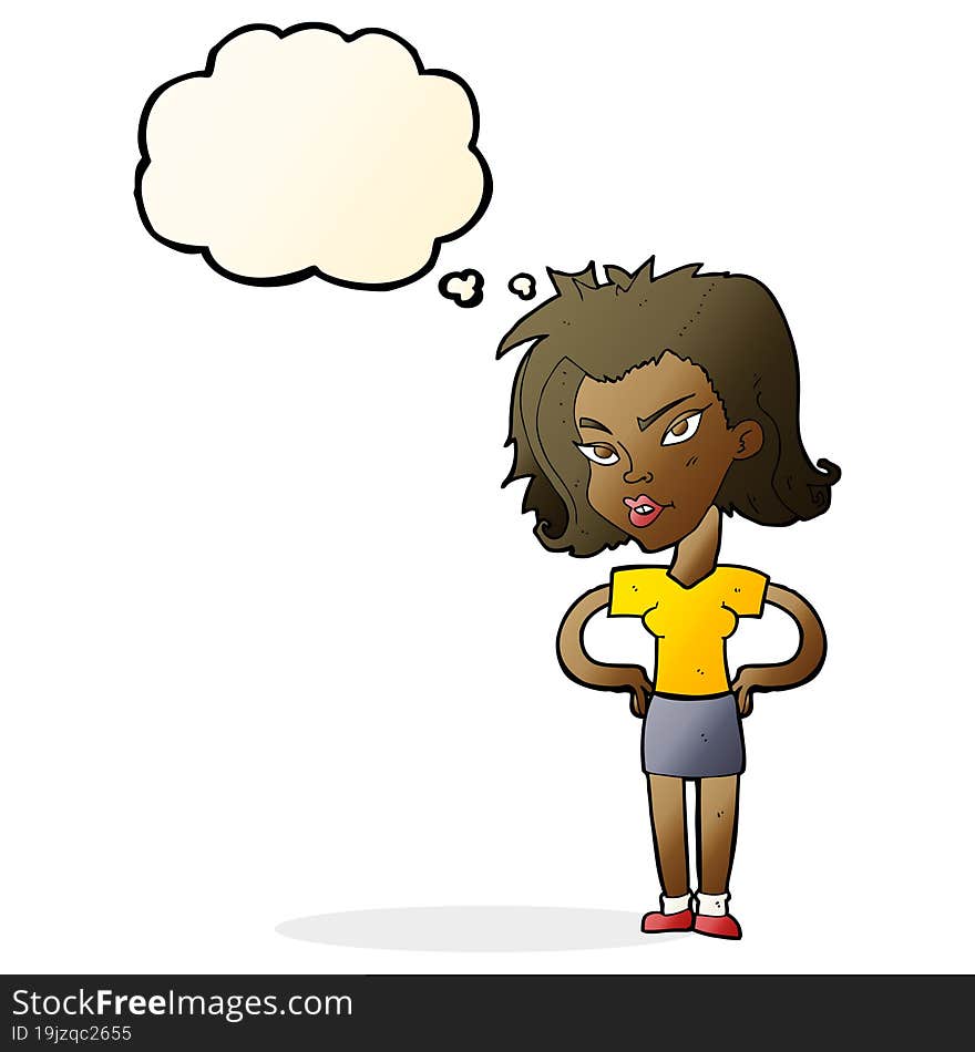 Cartoon Woman With Hands On Hips With Thought Bubble