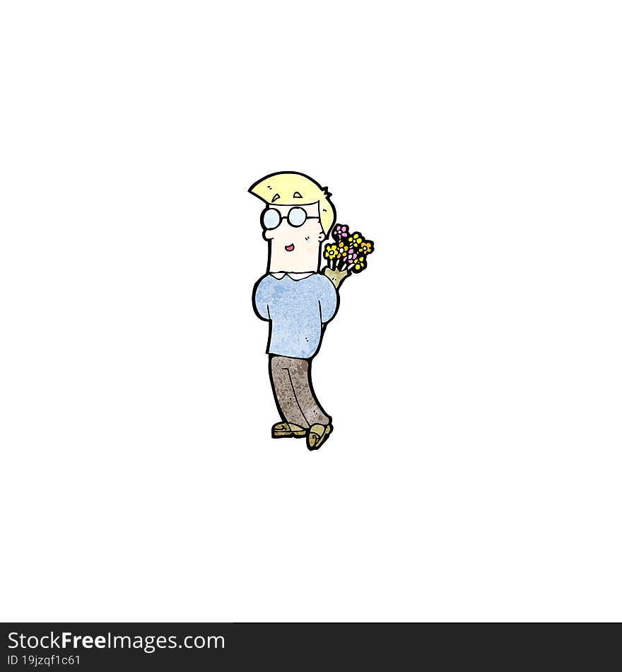 Cartoon Man With Flowers