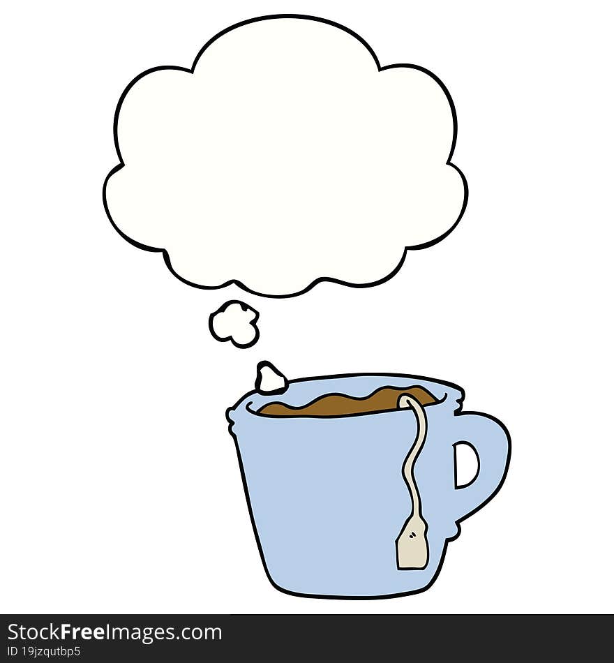 cartoon hot cup of tea with thought bubble. cartoon hot cup of tea with thought bubble