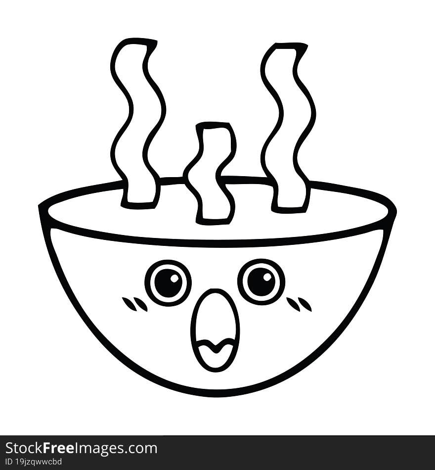 line drawing cartoon bowl of hot soup