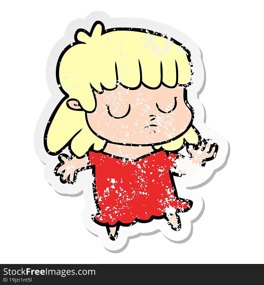 distressed sticker of a cartoon indifferent woman