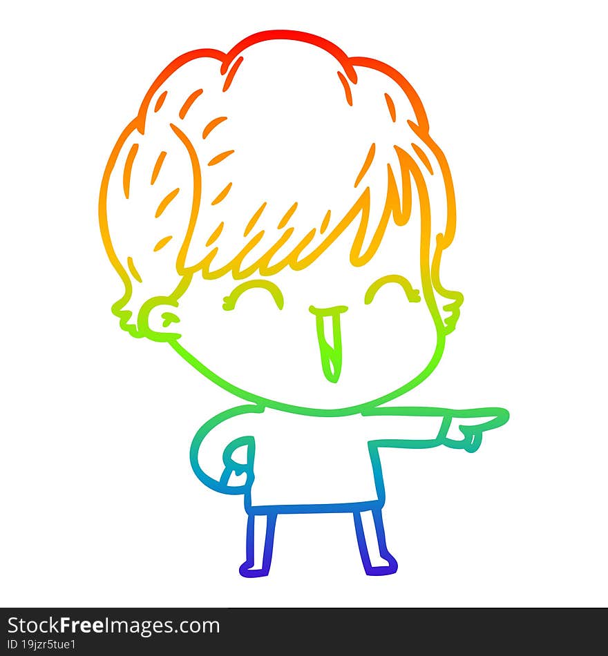 rainbow gradient line drawing of a cartoon laughing woman