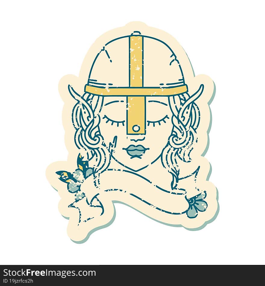 Retro Tattoo Style elf fighter character face. Retro Tattoo Style elf fighter character face