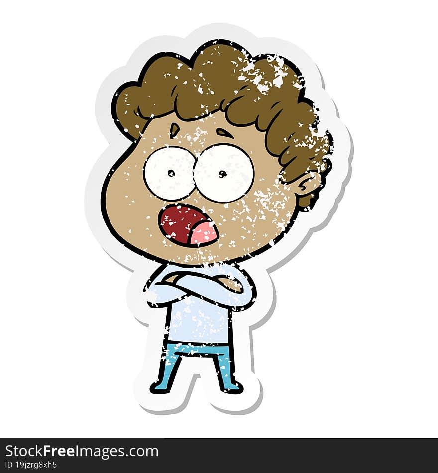 distressed sticker of a cartoon man gasping in surprise