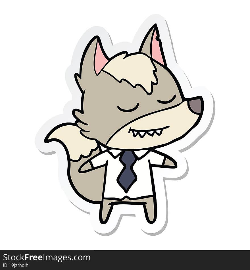 sticker of a friendly cartoon boss wolf