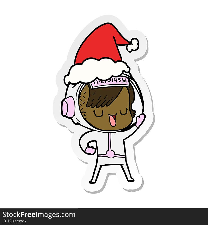 sticker cartoon of a astronaut woman wearing santa hat