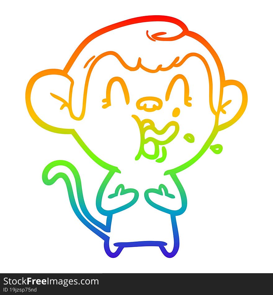 rainbow gradient line drawing of a crazy cartoon monkey