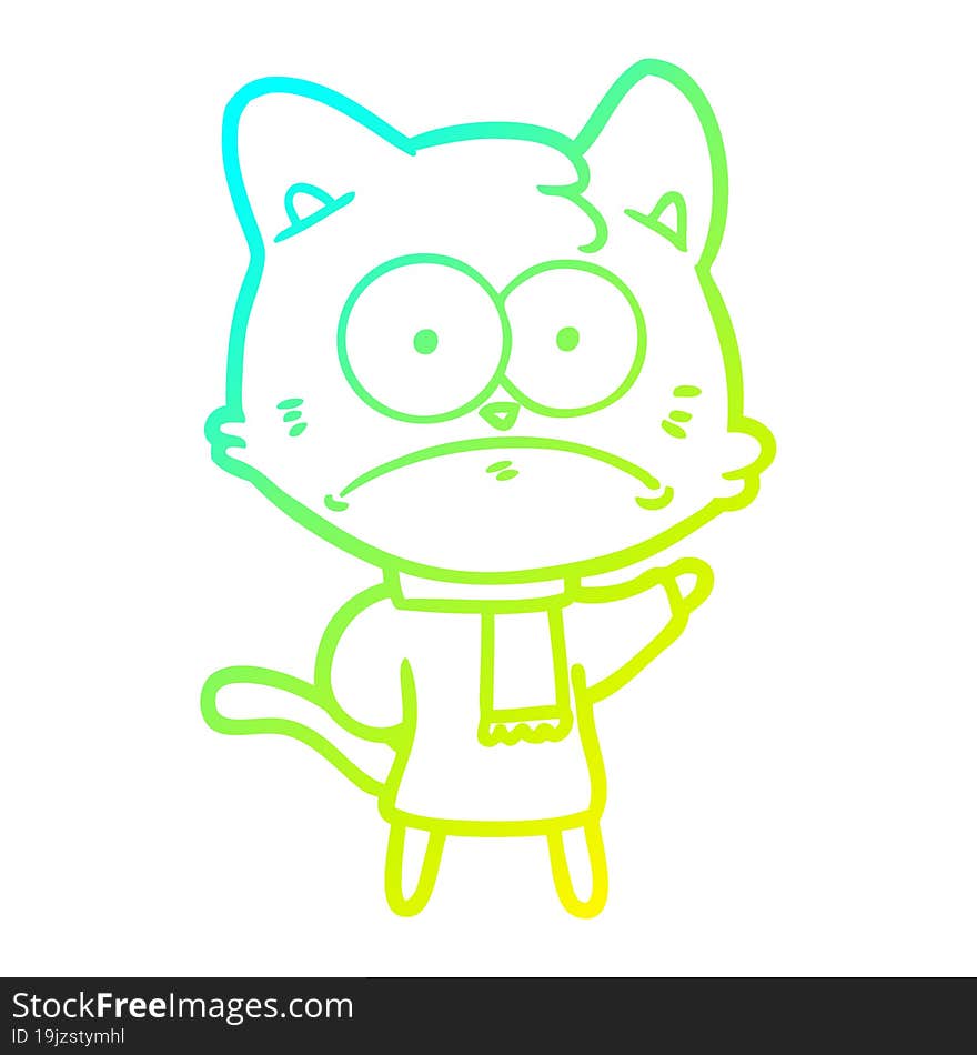 Cold Gradient Line Drawing Cartoon Nervous Cat