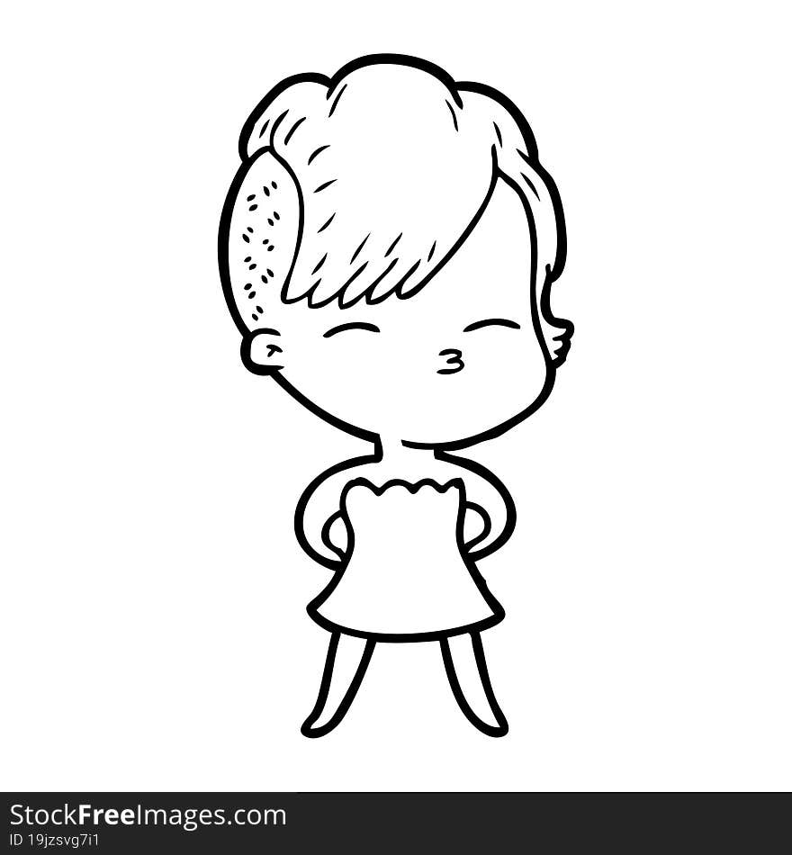 cartoon squinting girl in dress. cartoon squinting girl in dress