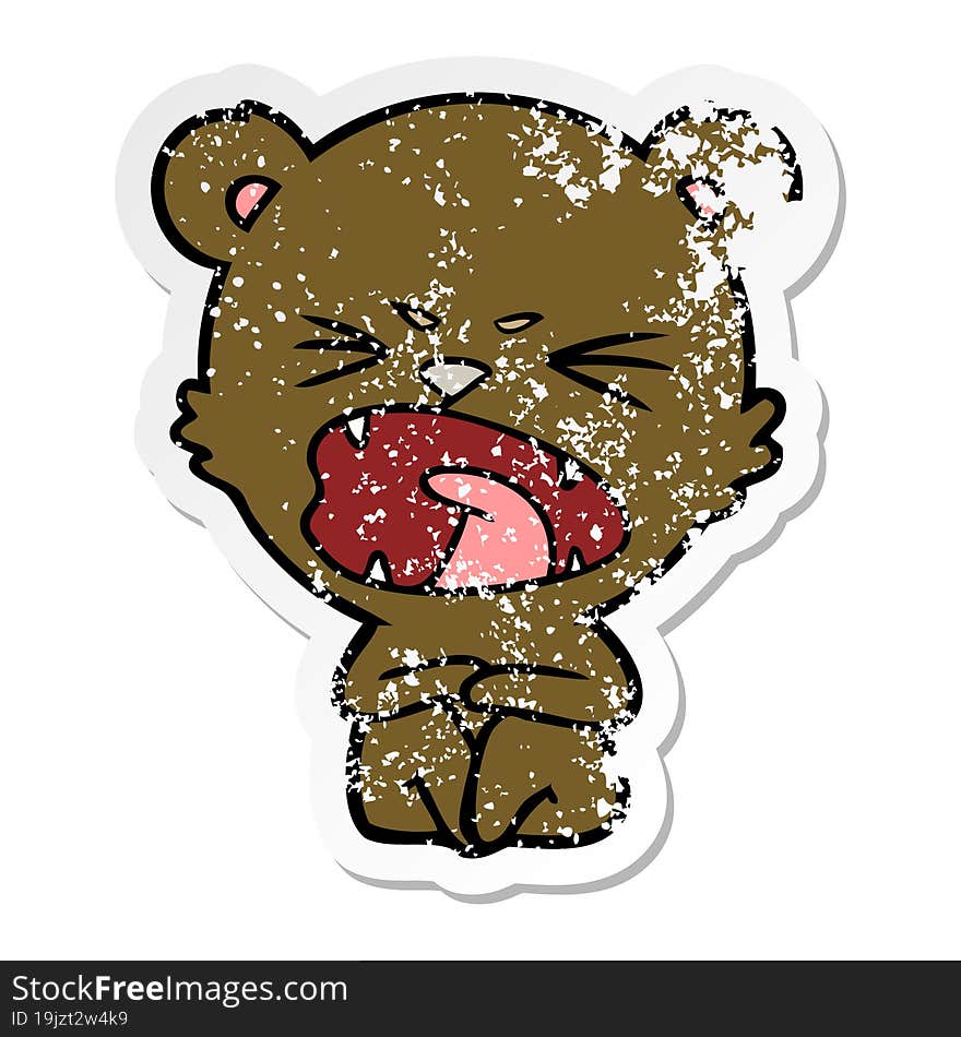 distressed sticker of a angry cartoon bear