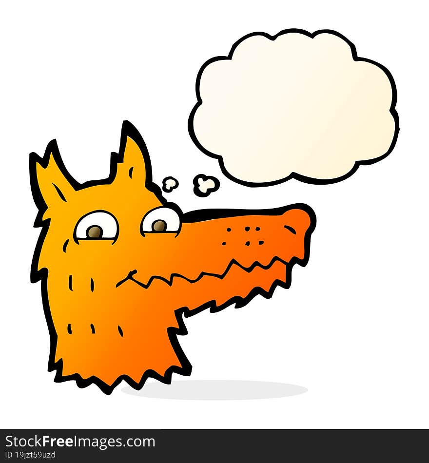 cartoon fox head with thought bubble