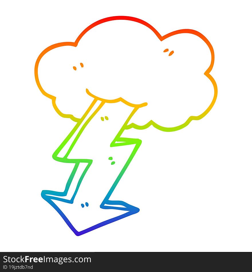 rainbow gradient line drawing of a cartoon lightning bolt