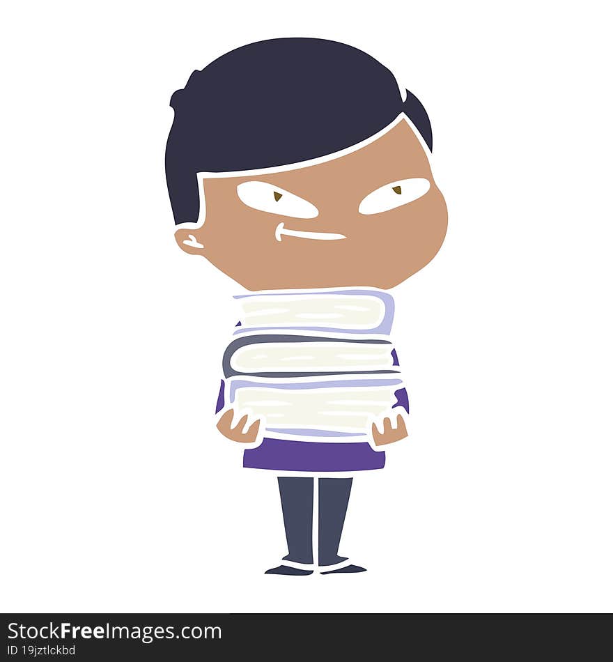 flat color style cartoon boy with books