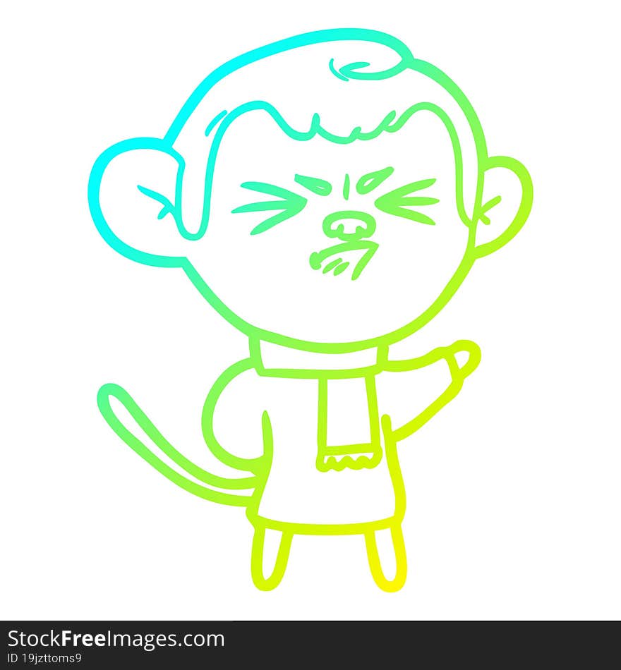 cold gradient line drawing cartoon annoyed monkey