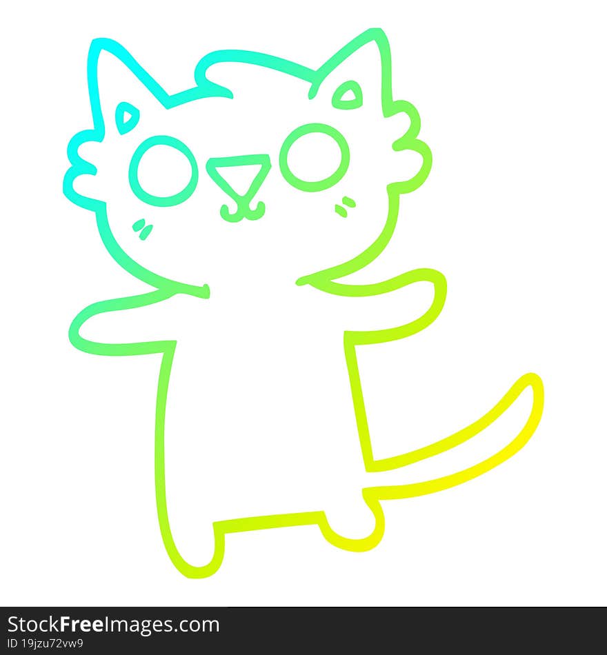 cold gradient line drawing of a cartoon cat