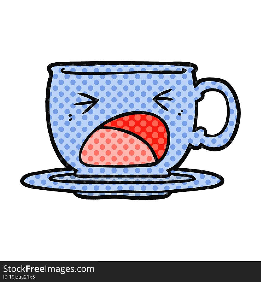 cartoon shouting tea cup. cartoon shouting tea cup