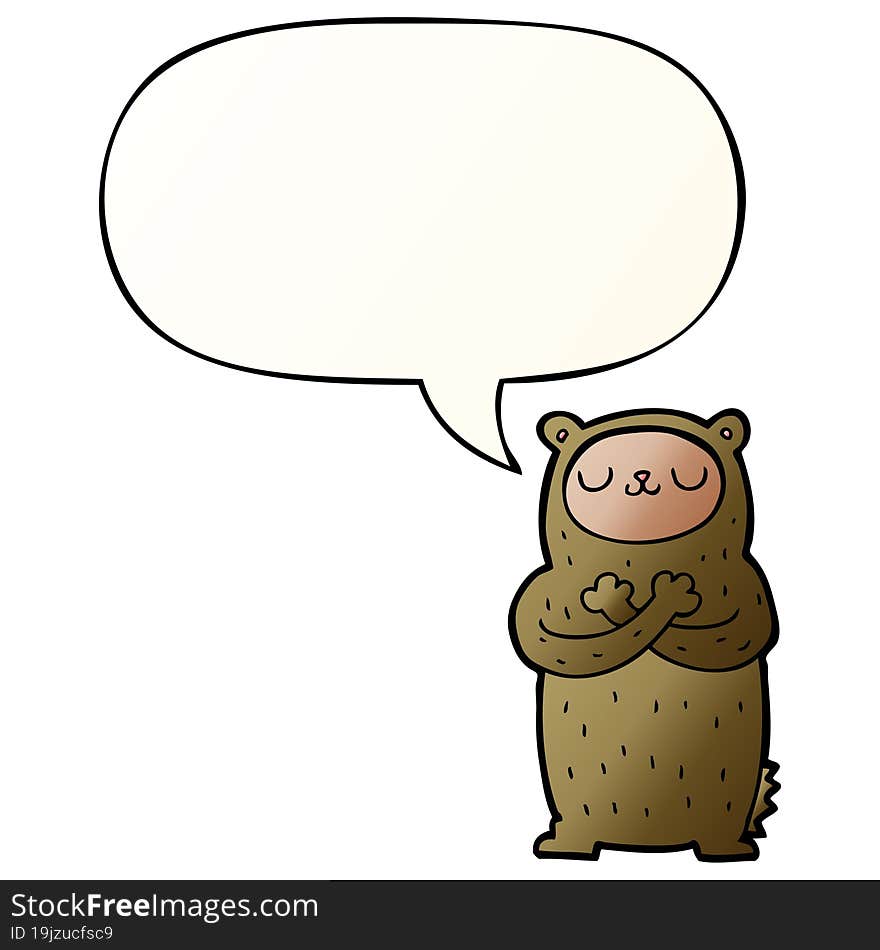 cartoon bear and speech bubble in smooth gradient style