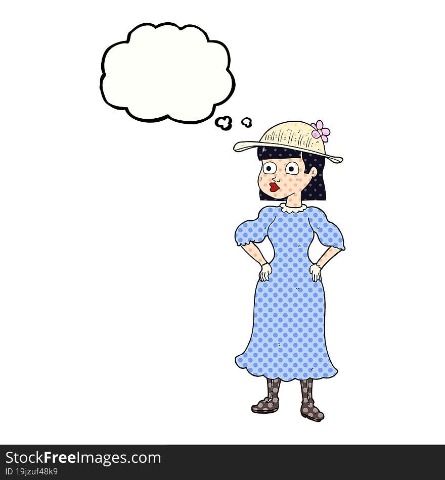 Thought Bubble Cartoon Woman In Sensible Dress