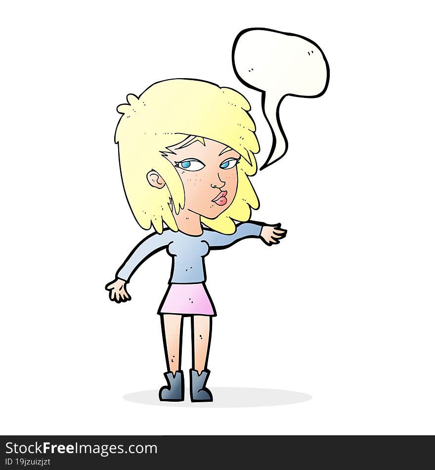 Cartoon Woman Playing It Cool With Speech Bubble